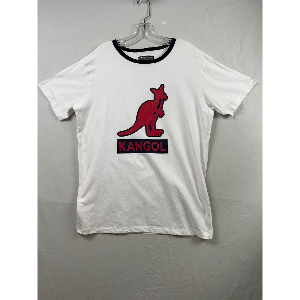 Kangol Ringer T-Shirt Mens Large White Red Kangaroo Logo Graphic Short Sleeve